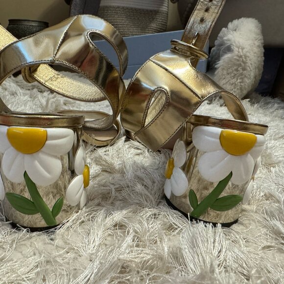 Like New: 950 Prada GOLD/PLATINO Sandal CALZATURE DONNA FLOWER HEEL - Picture 4 of 6